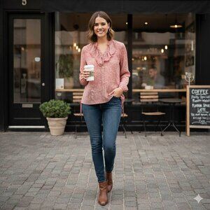 The shirt by Rochelle Behrens floral ruffle blouse size small